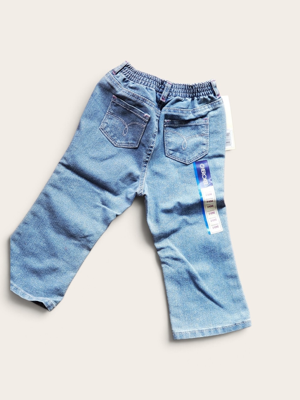 NWT Girls Blue Grey Elastic Waist Denim Jeans In 24 MOS.